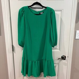 DKNY Emerald Green Dress with Ruffled Hem